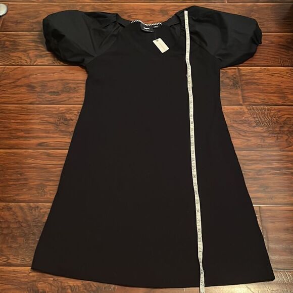 Anthropologie Maeve Annika Black Puffy Balloon Sleeve Dress Minimalist Modern - Picture 13 of 16